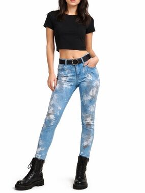 KORAL Blue Paint Splatter Skinny Jeans Size 26 Blue White Distressed